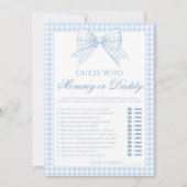 Blauwe mama of papa boog gingham baby shower spel kaart (Voorkant)