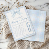 Blauwe mama of papa boog gingham baby shower spel kaart