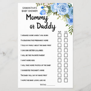Blauwe mama of papa zei dubbeltalige spelkaart flyer