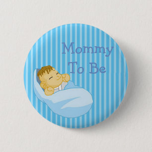 Blauwe mama om Baby shower Button te zijn