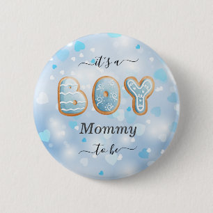 Blauwe mammie om Baby shower Button te zijn