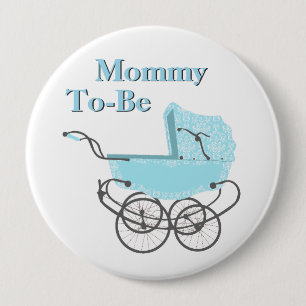 Blauwe  mammie om Baby shower Button te zijn