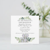 Blauwe mammie op Baby Elephant w Foliage Boy Showe Kaart (Staand voorkant)