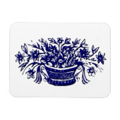 Blauwe mand van Flowers Woodcut Artwork Magneet (Horizontaal)