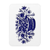 Blauwe mand van Flowers Woodcut Artwork Magneet (Verticaal)