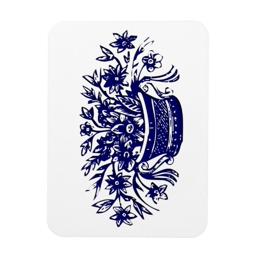 Blauwe mand van Flowers Woodcut Artwork Magneet (Verticaal)