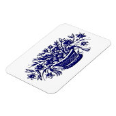 Blauwe mand van Flowers Woodcut Artwork Magneet (Linkerzijde)