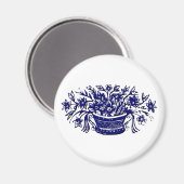 Blauwe mand van Flowers Woodcut Artwork Magneet (Voorkant / Achterkant)