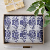 Blauwe mand van Flowers Woodcut Artwork Tissuepapier (Geschenk)