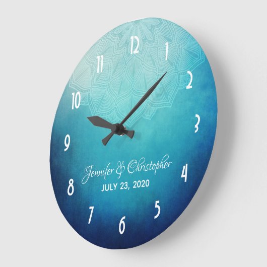 blauwe Mandala Abstracte bruiloft Grote Klok (Hoek)