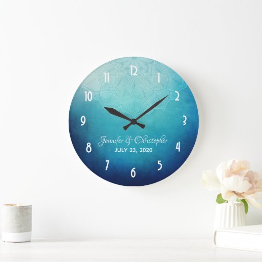 blauwe Mandala Abstracte bruiloft Grote Klok (Huis)