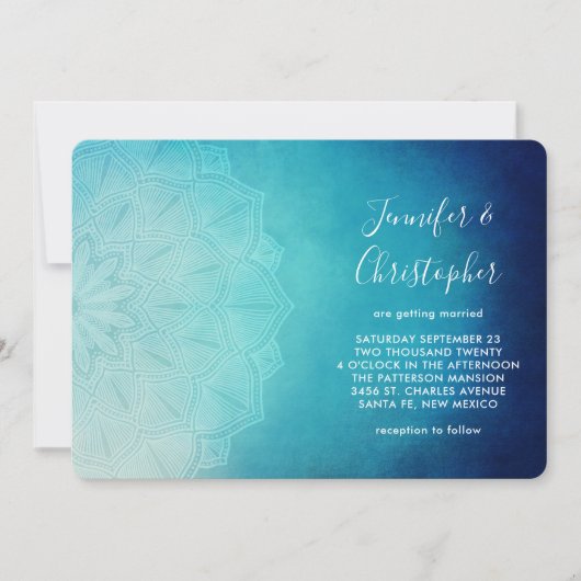 blauwe Mandala Abstracte bruiloft Kaart (Voorkant)