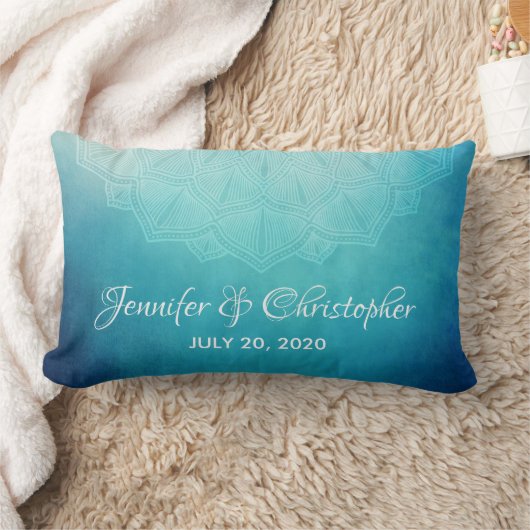  blauwe Mandala Abstracte bruiloft Kussen (Deken)