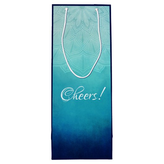  Blauwe Mandala Abstracte Cheers! Wijn Cadeautas (Achterkant)