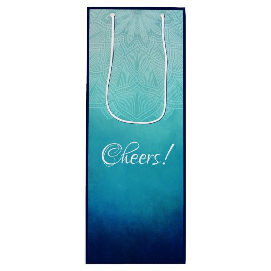 Blauwe Mandala Abstracte Cheers! Wijn Cadeautas (Voorkant)
