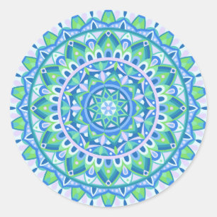 Blauwe Mandala Boho Spirituele Geometrische Esthet Ronde Sticker