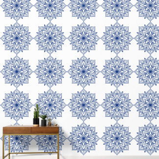 blauwe mandala geometrisch naadloos patroon decora behang