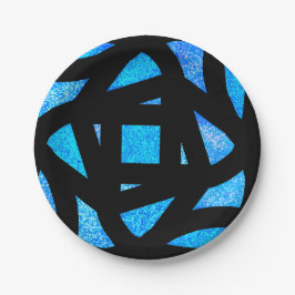Blauwe Mandala Glitters Papieren Bordje