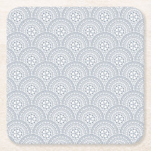 Blauwe mandala golven patroon op witte achtergrond kartonnen onderzetters