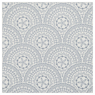 Blauwe mandala golven patroon op witte achtergrond stof