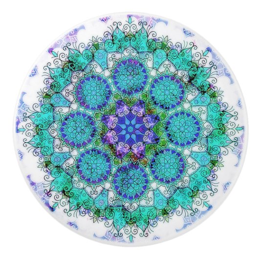Blauwe mandala keramische romp knop (Voorkant)