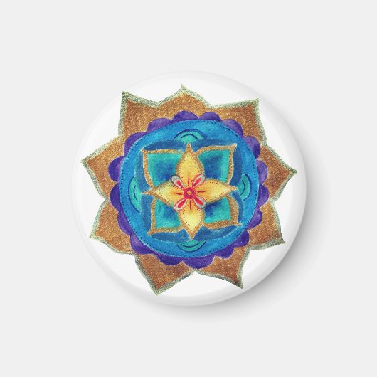 Blauwe mandala klein, 3,2 cm ronde magneet (Voorkant)