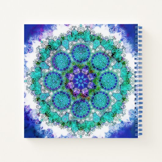 Blauwe mandala kunst notitieboek (Achterkant)
