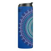 Blauwe Mandala met gepersonaliseerde tekstnaam Thermosbeker (Gedraaid links)