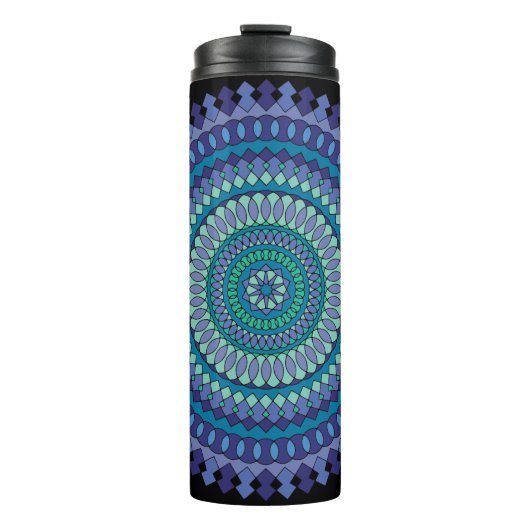 Blauwe Mandala met gepersonaliseerde tekstnaam Thermosbeker (Voorkant)