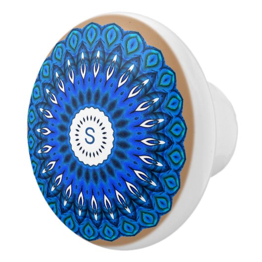 Blauwe Mandala op Beige met Initialen ladeknop Keramische Knop (Rechts)