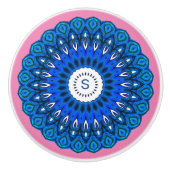 Blauwe Mandala op Roze met één Initialen ladeknop Keramische Knop (Voorkant)