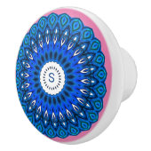 Blauwe Mandala op Roze met één Initialen ladeknop Keramische Knop (Rechts)