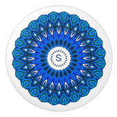 Blauwe Mandala op wit met Initialen ladeknop Keramische Knop (Voorkant)
