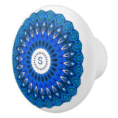 Blauwe Mandala op wit met Initialen ladeknop Keramische Knop (Rechts)