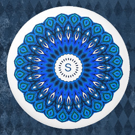 Blauwe Mandala op wit met Initialen ladeknop Keramische Knop