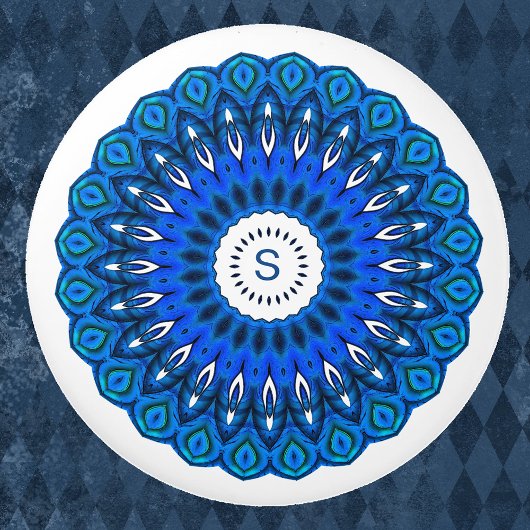 Blauwe Mandala op wit met Initialen ladeknop Keramische Knop