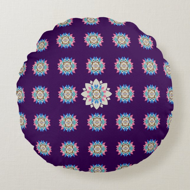 Blauwe Mandala Ronde Kussen (Voorkant)