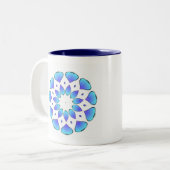 blauwe mandala tweekleurige koffiemok (Voorkant links)