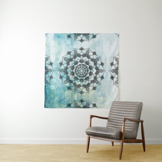 Blauwe Mandala Wall Art Wandkleed (In Situ (horizontaal))