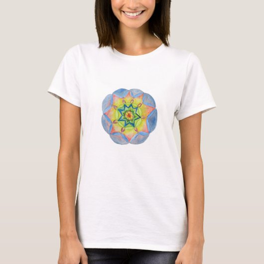 Blauwe mandala, Waterverf mandala Art T-shirt (Voorkant)