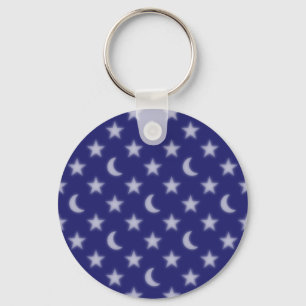 Blauwe manen en sterren patroon sleutelhanger