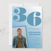 Blauwe Mannen Fotogradiënt 36e verjaardagsuitnodig Kaart (Voorkant)