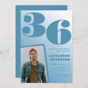 Blauwe Mannen Fotogradiënt 36e verjaardagsuitnodig Kaart