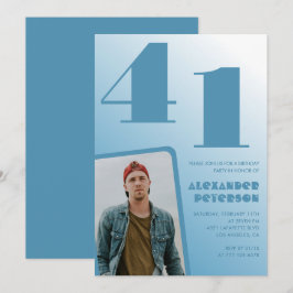 Blauwe Mannen Fotogradiënt 41e verjaardagsuitnodig Kaart