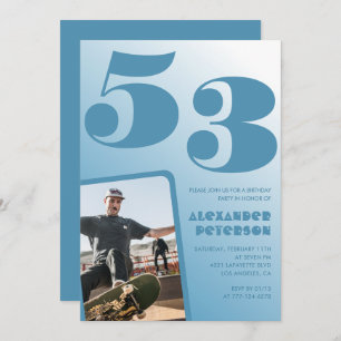 Blauwe Mannen Fotogradiënt 53e verjaardag uitnodig Kaart