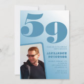 Blauwe Mannen Fotogradiënt 59e verjaardag uitnodig Kaart (Voorkant)