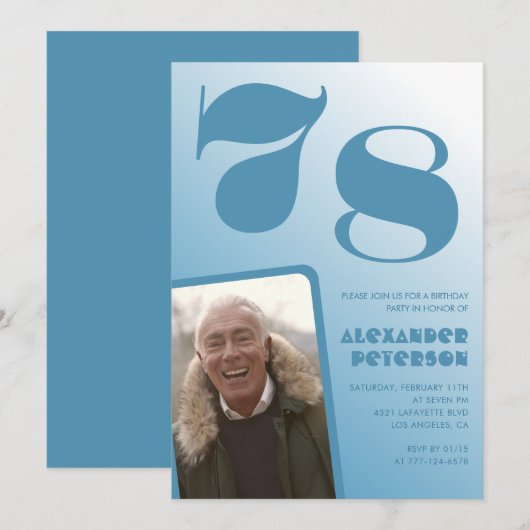 Blauwe Mannen Fotogradiënt 78e verjaardag uitnodig Kaart (Voorkant / Achterkant)