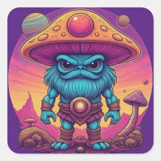 Blauwe Mannen paddenstoel Vierkante Sticker (Voorkant)
