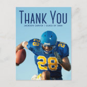 Blauwe Manuscript Bekleding Afstuderen Foto Dank u Briefkaart (Voorkant)