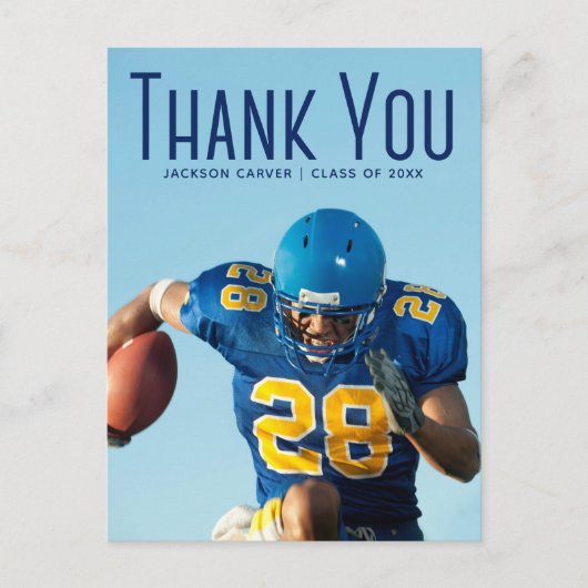 Blauwe Manuscript Bekleding Afstuderen Foto Dank u Briefkaart (Voorkant)